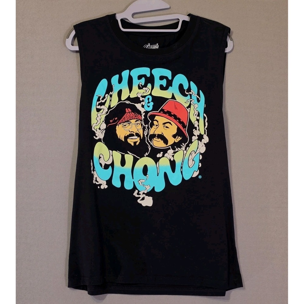 Cheech & Chong Mens M Muscle Tank Top Retro 70s Stoner Hippie Graphic Tee Black